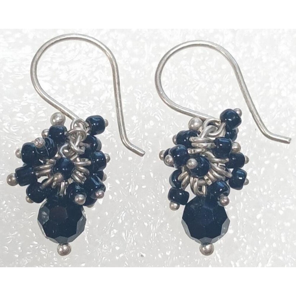 Vintage Black Czech Glass Cluster Earrings .625"
